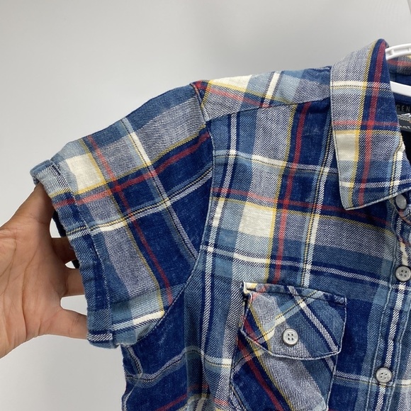 Harley Davidson button up short sleeve plaid semi distressed logo front n back - Picture 5 of 12